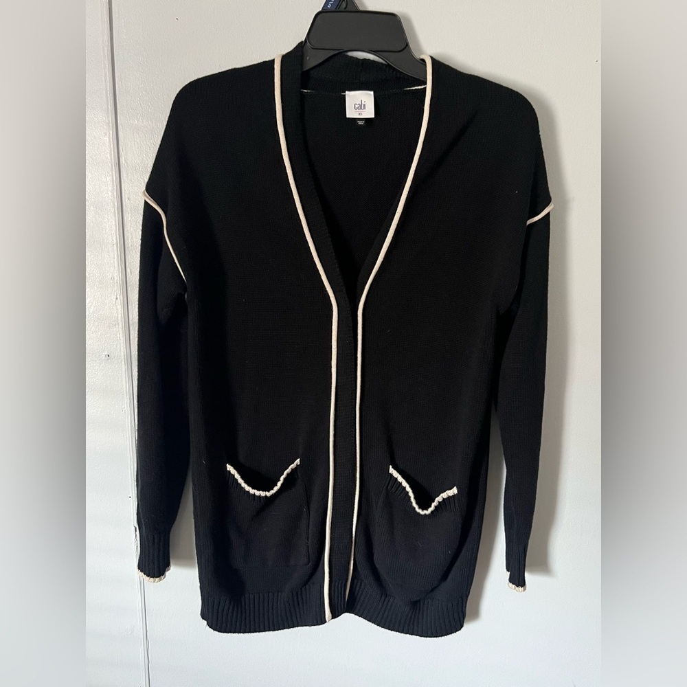 CAbi Black Sweater with Cream Accents